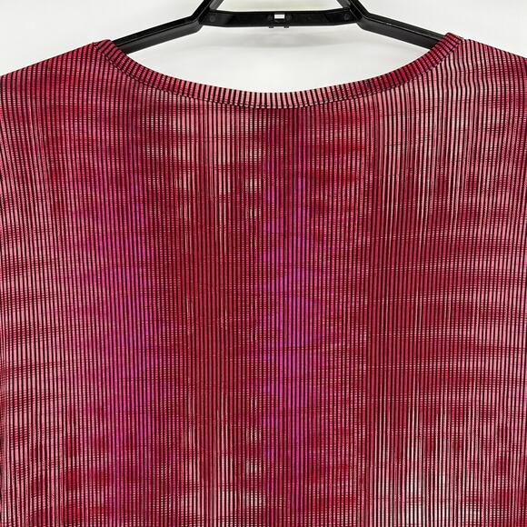 Worthington Lace Up Neck Womens Top Sz 3X Boho Flowy Burgundy Office Striped - Picture 6 of 8